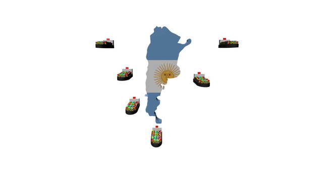Argentina map flag with ships departing animation