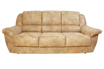Brown leather sofa isolated on a white background
