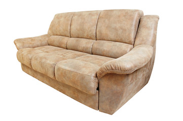 Brown leather sofa isolated on a white background
