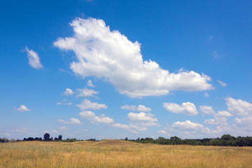 Clouds in blue sky over steppe
