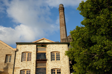 Historic buildings and smoke stack, The Rocks, Sydney