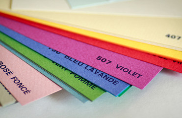 Color paper samples in various