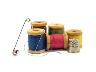 threads, needle, pin and thimble