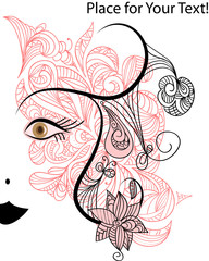 funky woman's face with floral ornament