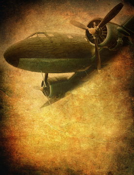Vintage military aircraft, grunge background