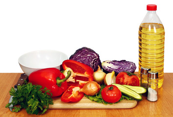 sunflower seed oil and vegetables for preparation of salad