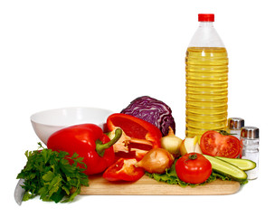 sunflower seed oil and vegetables for preparation of salad