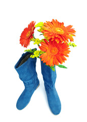 Dark blue boot and  red flowers
