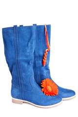 Dark blue boot and  red flower