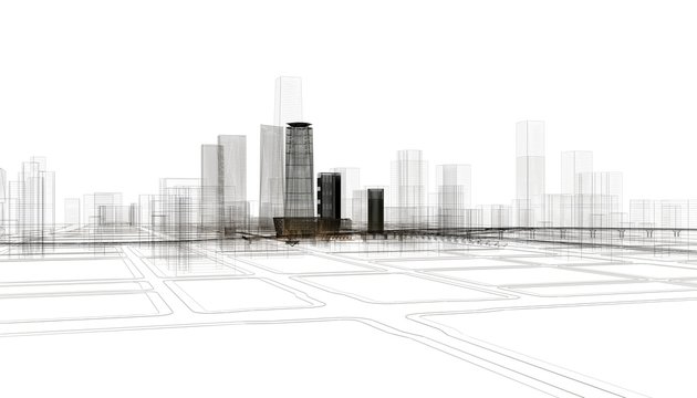 citt&agrave; grattacieli illustrazione rendering 3d