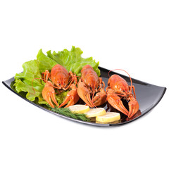 Plate of red boiled lobsters
