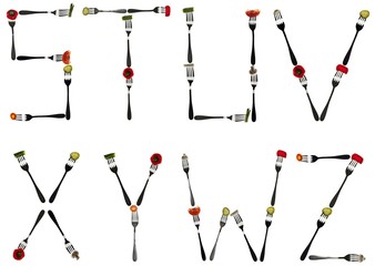 Letters made of food in forks