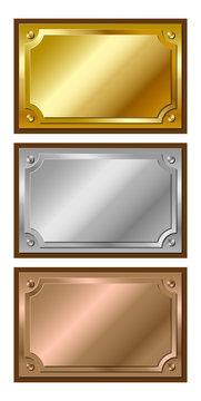 Golden, silver and bronze plaques