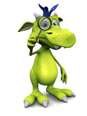 Cute cartoon monster with magnifying glass.