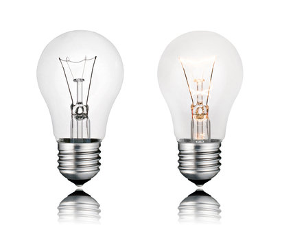 Two Lightbulbs On and Off with Reflection Isolated