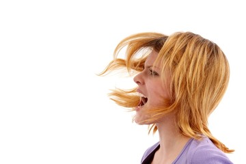 young crying angry beauty (white background)