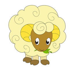 a funny vector ram sheep chewing grass