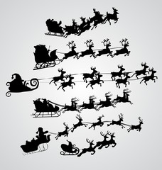 Silhouette Illustration of Flying Santa and Christmas Reindeer