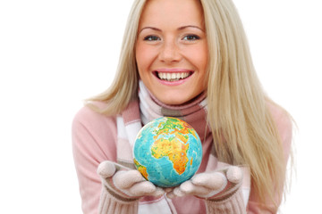 woman take globe in hands