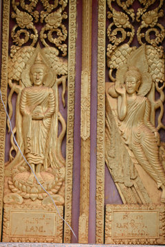 Temple door in Vientaine, Laos.