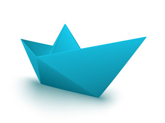 vector blue origami boat