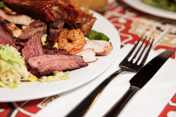 Plate with assortment of foods
