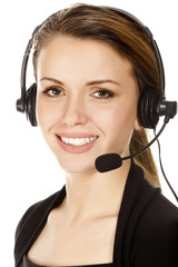 Beautiful customer service operator woman with headset
