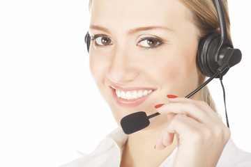 Beautiful customer service operator woman with headset
