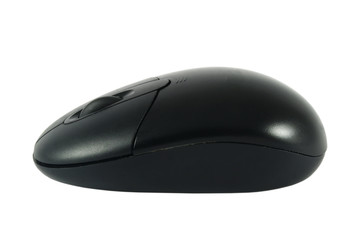 Black computer wireless mouse isolated over white