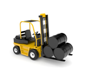 Forklift with oil barrels
