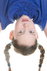 girl handing upside down
