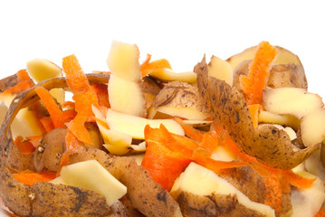 The cleared peel of a potato and carrots