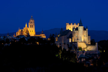 Segovia at night, Castile and Leon, Spain