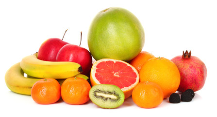 Pomegranate, mandarin, banana, , orange, kiwi,  grapefruit and a