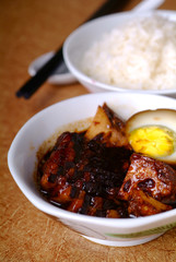 Braised pork serve with white rice - malaysian chinese food