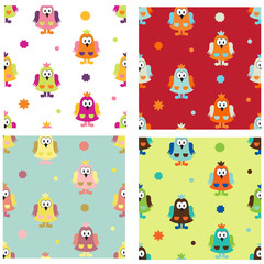 Set of seamless patterns with birds
