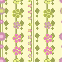 Seamless pattern with flowers strips and rhombus