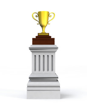 Golden trophy cup on the pedestal