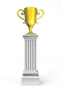 golden trophy cup on the pedestal