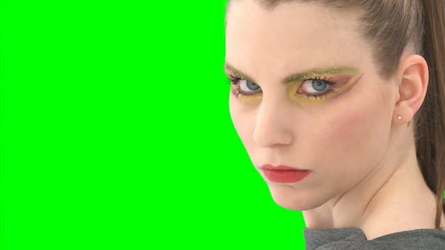Woman with greenscreen and alpha matte