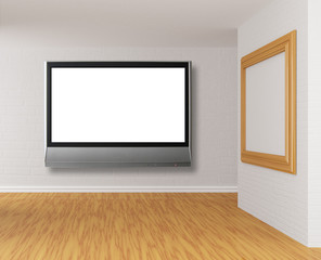 Gallery's hall with flat tv