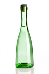 Transparent green bottle isolated on white background