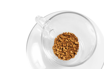 Transparent glass  cup  with  instant coffee.