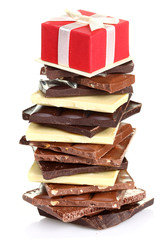 Stack of Black, Brown and White Chocolate