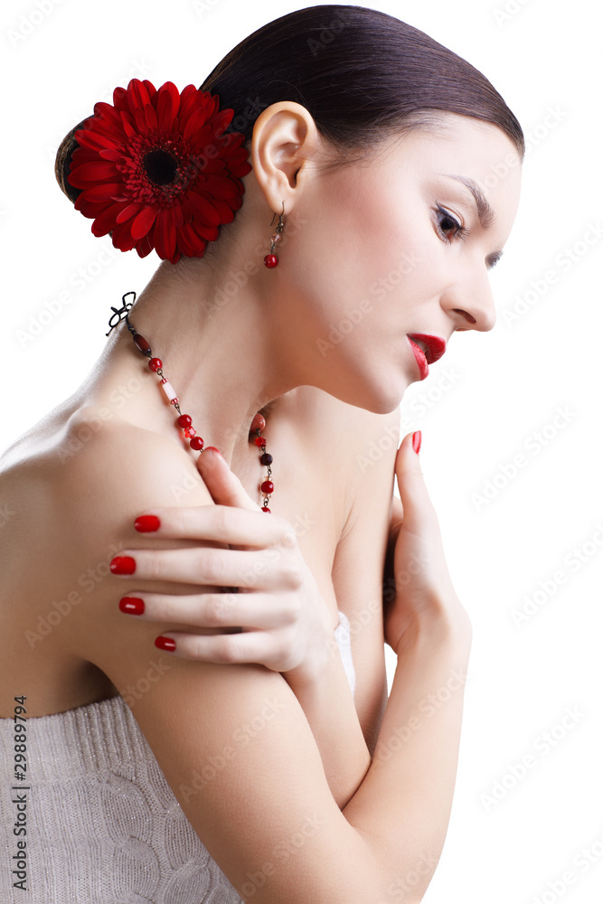 Wall mural girl with gerbera flower