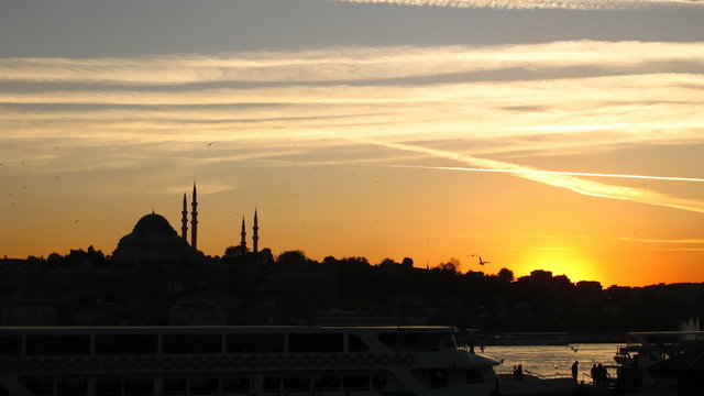Time lapse sunset at Bosporus (Istanbul) with Mosque