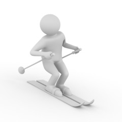 skier on white background. Isolated 3D image
