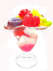 cherry dessert with pudding and jelly fruits