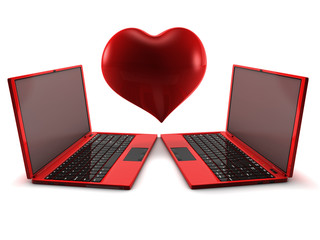 Internet Love concept. 3D render isolated on white.
