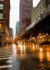 Chicago downtown in the rain